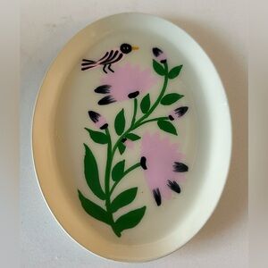 Anthropologie Floral Oval Metal Plate with Bird Design . Made in India